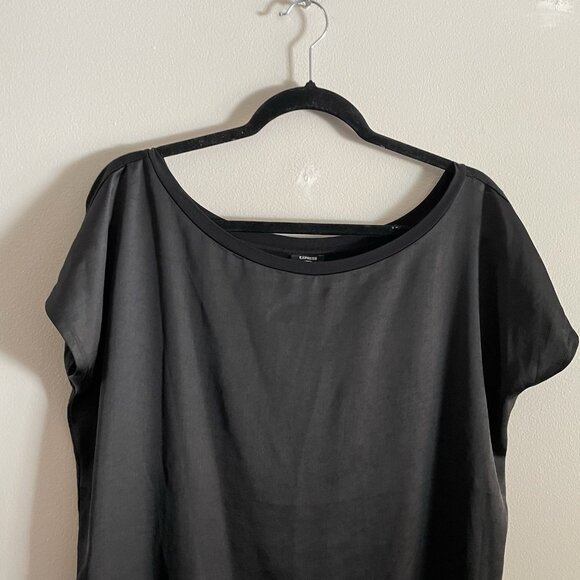 Express Women S Black Satin Front Off The Shoulder Short Sleeve London Tee NWT - Picture 4 of 9